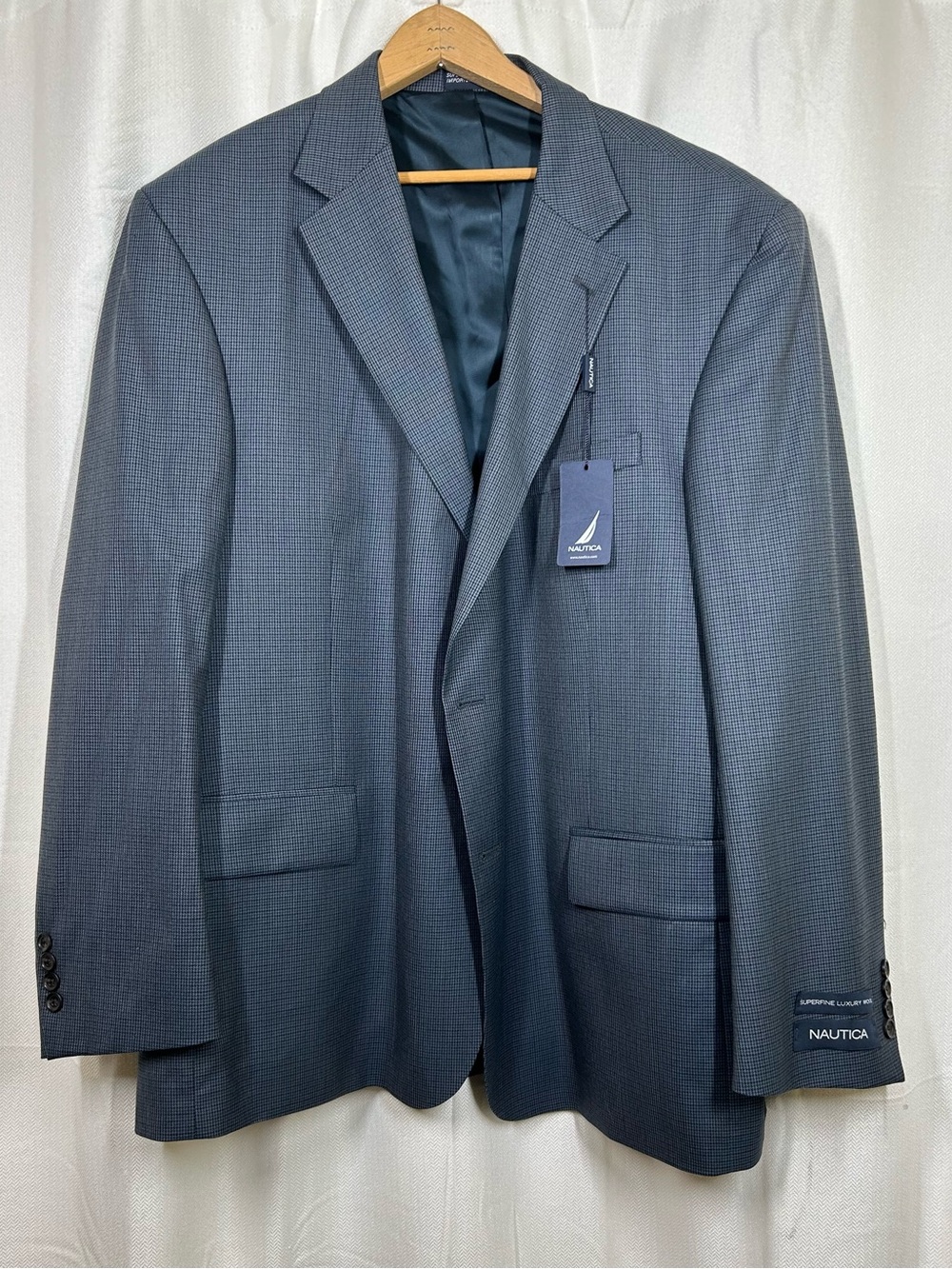 Nautica Men’s Blazer New Size 48R 100% Wool Navy Plaid Blue NWT